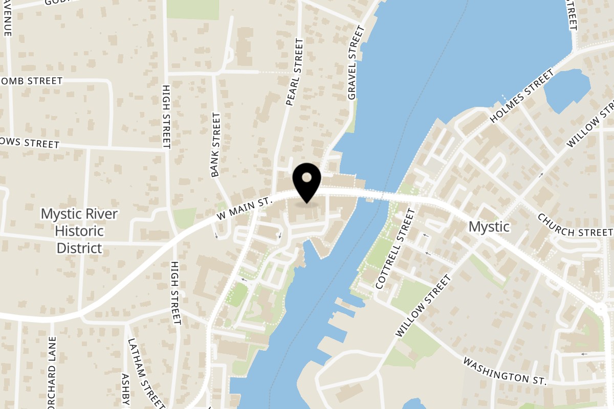 Map showing the location of Bleu Ginger on 27 W Main St in Mystic